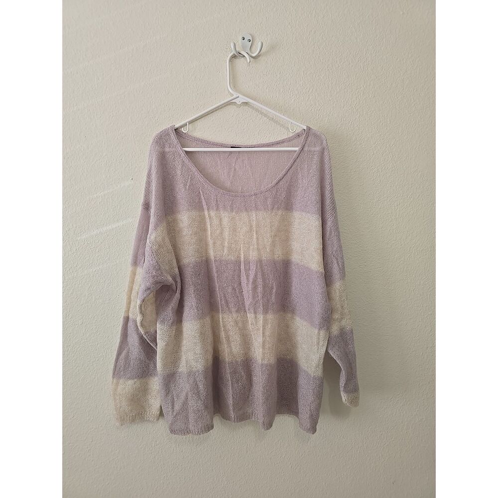 Free People Oversize Sweater Striped Lavender & Cream Size M,